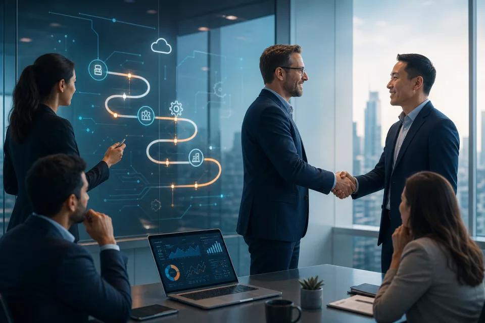 IT consulting strategy session with technology roadmap and analytics