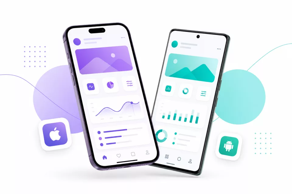 Mobile app development with iOS and Android smartphone interfaces