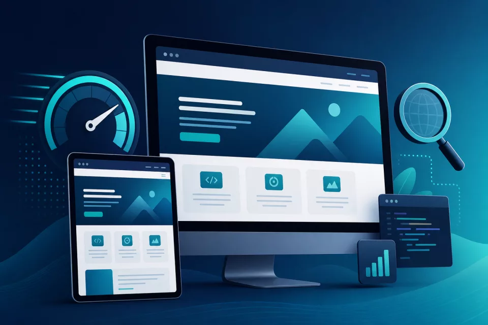 Modern web development with responsive website on desktop and tablet